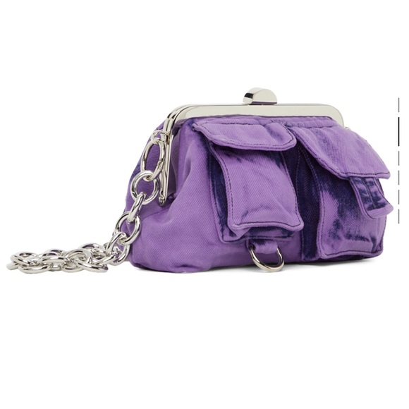 Marques Almeida lilac purple denim and black leather chain bag. - Picture 7 of 16